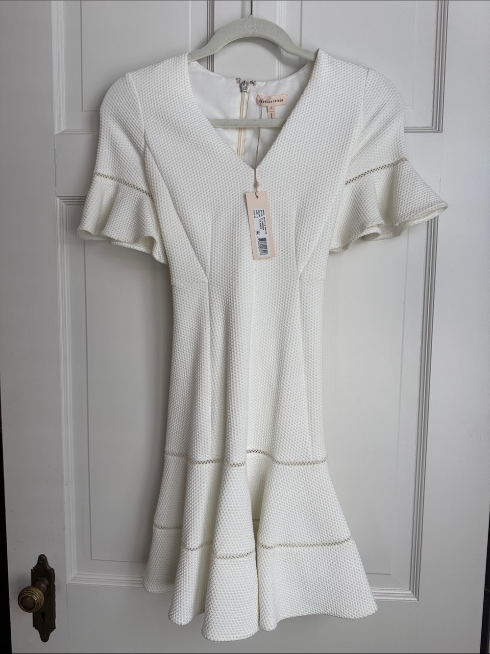 Rebecca Taylor Cream Textured Fit-and-Flare Midi Dress